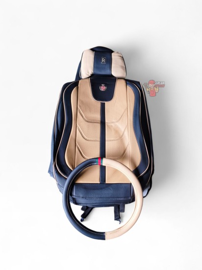 CUBRE ASIENTO + CUBRE VOLANTE KTC ROYAL NEGRO CON BEIGE