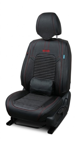 CUBRE ASIENTO NEGRO COSTURA ROJO ( KH178)